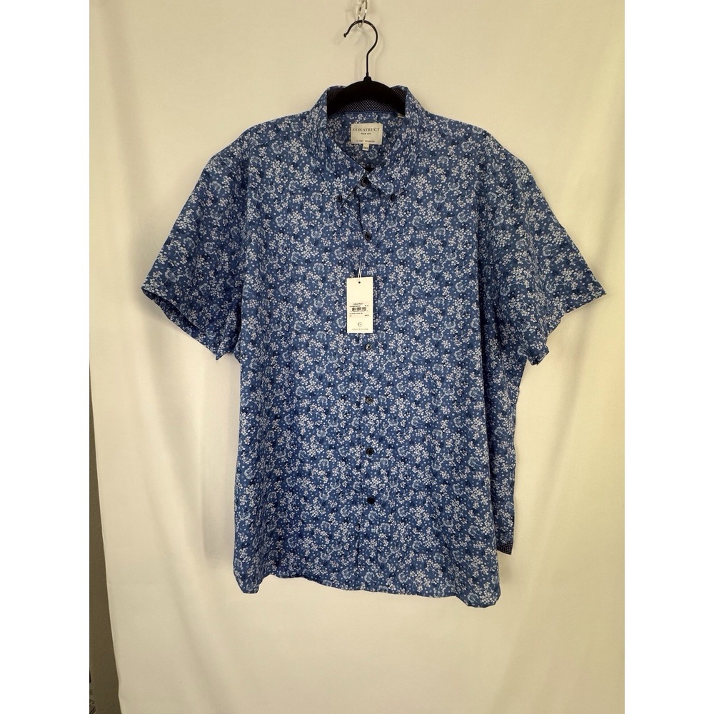 Construct Slim Fit Shirt XXL NWT Blue‎ Floral Short Sleeve Button Down Men's